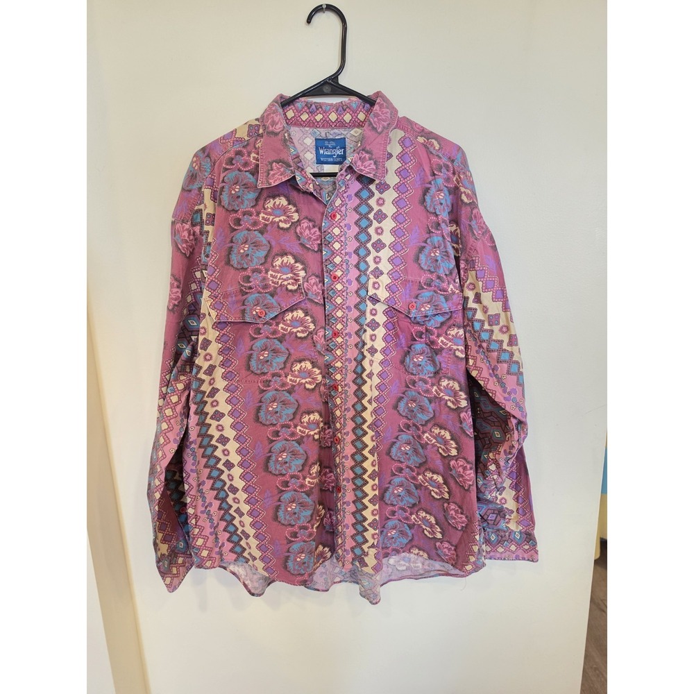 VTG Wrangler Mens Aztec Western Shirt  Long Sleeve XL Button Up Floral Geometric